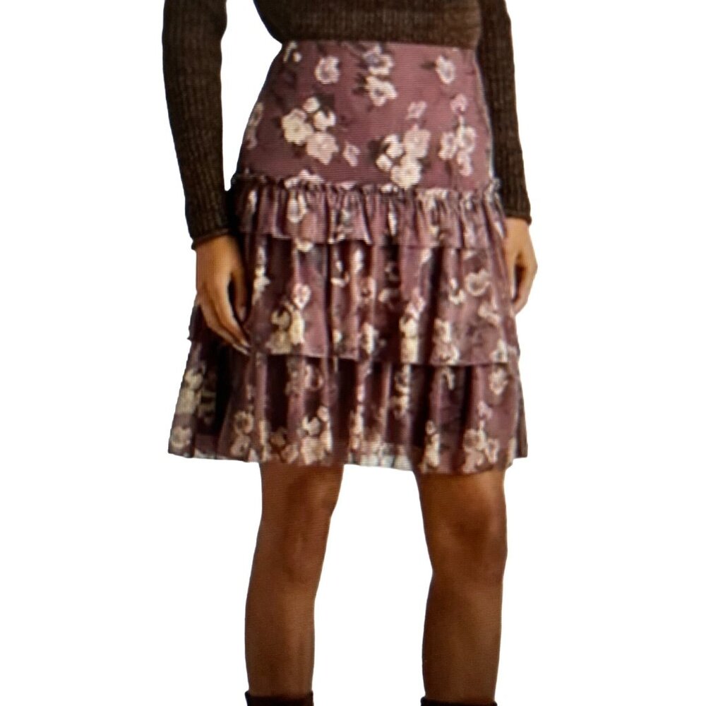 NWT Lauren Ralph Lauren Women's Floral Crinkle Georgette Tiered Skirt Purple - Picture 2 of 10
